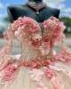 Long Sleeve Nudu Quinceanera Dresses Sweetheart Neck 15 Dress With 3D Flowers