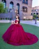 Off Shoulder Burgundy Quinceanera Dress Metallic Sequin Sweetheart Neck 15 Dresses