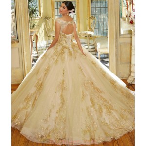 Off Shoulder Gold Quinceanera Dresses Metallic Sequin V Neck 15 Dress