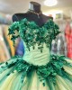 Off Shoulder Green On White Quinceanera Dresses Sweetheart Neck 15 Dress With 3D Flowers