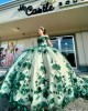 Off Shoulder Green On White Quinceanera Dresses Sweetheart Neck 15 Dress With 3D Flowers