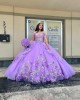 Off Shoulder Lilac Quinceanera Dress Sweetheart Neck Lace Appliques 15 Dresses With 3D Flowers