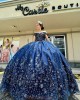 Off Shoulder Navy Blue Quinceanera Dresses Sweetheart Neck 15 Dress With 3D Flowers