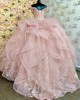 Off Shoulder Pink Quinceanera Dresses 3D Flowers V Neck 15 Dress