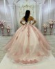 Off Shoulder Pink Quinceanera Dresses Crystal Sequin Sweetheart Neck 15 Dress