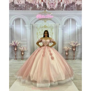 Off Shoulder Pink Quinceanera Dresses Crystal Sequin Sweetheart Neck 15 Dress