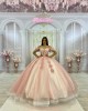 Off Shoulder Pink Quinceanera Dresses Crystal Sequin Sweetheart Neck 15 Dress