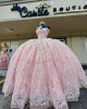 Off Shoulder Pink Quinceanera Dresses Metallic Sequin Sweetheart Neck 15 Dress