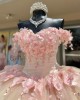 Off Shoulder Pink Quinceanera Dresses Sweetheart Neck 15 Dress With 3D Flowers