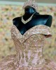 Off Shoulder Rose Gold Quinceanera Dresses Crystal Sequin V Neck 15 Dress