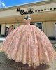 Off Shoulder Rose Gold Quinceanera Dresses Metallic Embroidered V Neck 15 Dress