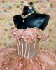 Off Shoulder Rose Gold Quinceanera Dresses Sweetheart Neck 15 Dress With 3D Flowers