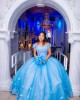 Off Shoulder Sky Blue Quinceanera Dress Lace Appliques Sweetheart Neck 15 Dresses With Bow