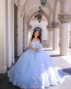 Off Shoulder Sky Blue Quinceanera Dress Lace Appliques Sweetheart Neck 15 Dresses