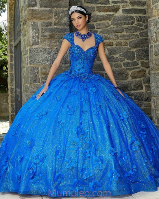 Royal Blue Lace Appliques Quinceanera Dresses Beading 15 Dress