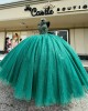 Scoop Neck Green Quinceanera Dresses Crystal Sequin 15 Dress With Spaghetti Strap