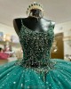 Scoop Neck Green Quinceanera Dresses Crystal Sequin 15 Dress With Spaghetti Strap