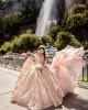 Sleeveless Champagne Quinceanera Dress Metallic Sequin Strapless 15 Dresses With Bow