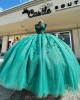 Spaghetti Strap Green Quinceanera Dresses Lace Appliques Sweetheart Neck 15 Dress With 3D Flowers