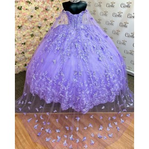 Spaghetti Strap Lilac Quinceanera Dresses Sleeveless V Neck 15 Dress With Lace Appliques