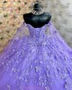 Spaghetti Strap Lilac Quinceanera Dresses Sleeveless V Neck 15 Dress With Lace Appliques