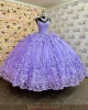 Spaghetti Strap Lilac Quinceanera Dresses Sleeveless V Neck 15 Dress With Lace Appliques