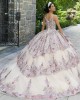 Spaghetti Strap Rose Gold Quinceanera Dress V Neck Metallic Sequin 15 Dresses With 3D Flowers