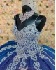 Spaghetti Strap Royal Blue Quinceanera Dresses Lace Appliques V Neck 15 Dress