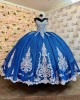 Spaghetti Strap Royal Blue Quinceanera Dresses Lace Appliques V Neck 15 Dress