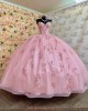 Strapless Pink Quinceanera Dresses Crystal Sequin V Neck 15 Dress With 3D Flowers