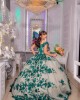 Sweetheart Neck Green On Nude Quinceanera Dress Off Shoulder 15 Dresses With 3D Flowers