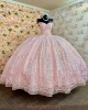 Sweetheart Neck Rose Gold Quinceanera Dresses Metallic Sequin Off Shoulder 15 Dress