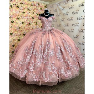 Sweetheart Neck Rose Gold Quinceanera Dresses Off Shoulder 15 Dress With 3D Flowers