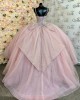 V Neck Pink Quinceanera Dresses Crystal Sequin Sleeveless 15 Dress With Bow