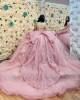 Butterfly Neck Pink Quinceanera Dresses Metallic Sequin Off Shoulder 15 Dress With Bow