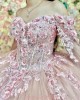 Cape Sleeve Pink Quinceanera Dresses Sweetheart Neck 15 Dress With 3D Flowers