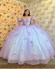 Long Sleeve Lilac Quince Dresses 3D Flowers Sweetheart Neck 15 Dress With Bow