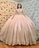 Long Sleeve Pink Quince Dresses Metallic Sequin Sweetheart Neck 15 Dress