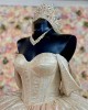 Off Shoulder Champagne Quince Dresses Metallic Sequin Sweetheart Neck 15 Dress