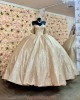 Off Shoulder Champagne Quince Dresses Metallic Sequin Sweetheart Neck 15 Dress