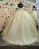 Off Shoulder Champagne Quinceanera Dresses Metallic Sequin Sweetheart Neck 15 Dress