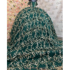 Off Shoulder Emerald Green Quince Dresses Metallic Sequin Sweetheart Neck 15 Dress With 3D Flowers