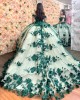 Off Shoulder Green On Nude Quince Dresses Sweetheart Neck 15 Dress With 3D Flowers