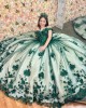 Off Shoulder Green On Nude Quince Dresses Sweetheart Neck 15 Dress With 3D Flowers