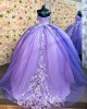 Off Shoulder Light Purple Quinceanera Dresses Lace Appliques Sweetheart Neck 15 Dress