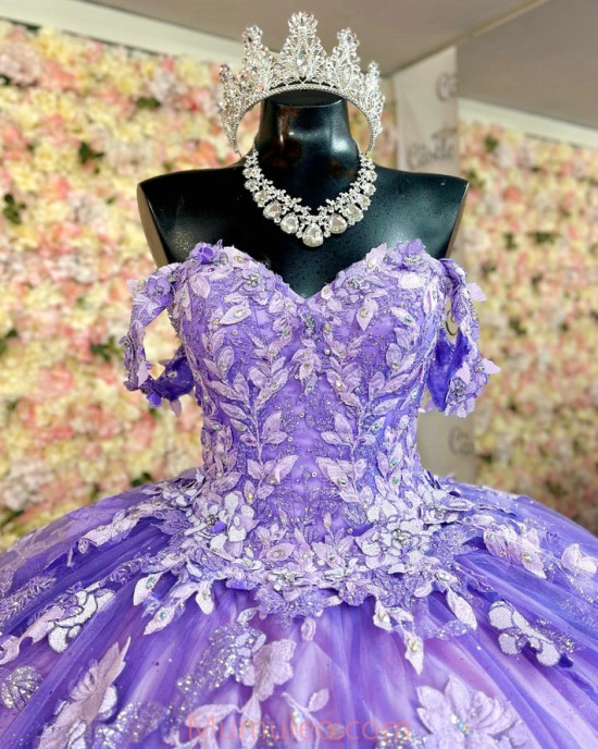 Off Shoulder Light Purple Quinceanera Dresses Lace Appliques Sweetheart Neck 15 Dress