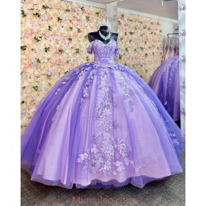 Off Shoulder Light Purple Quinceanera Dresses Lace Appliques Sweetheart Neck 15 Dress