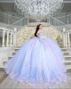 Off Shoulder Light Purple Quinceanera Dresses Metallic Sequin V Neck 15 Dress