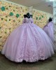 Off Shoulder Lilac Quinceanera Dresses Sweetheart Neck Lace Appliques 15 Dress With Bow