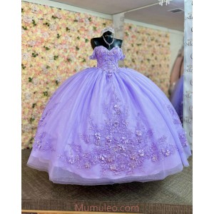 Off Shoulder Lilac Quinceanera Dresses Sweetheart Neck Lace Appliques 15 Dress